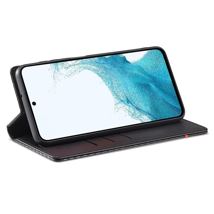 Samsung Galaxy A56 Leder Tasche Flip Cover Carbon Look - Schwarz / Rot