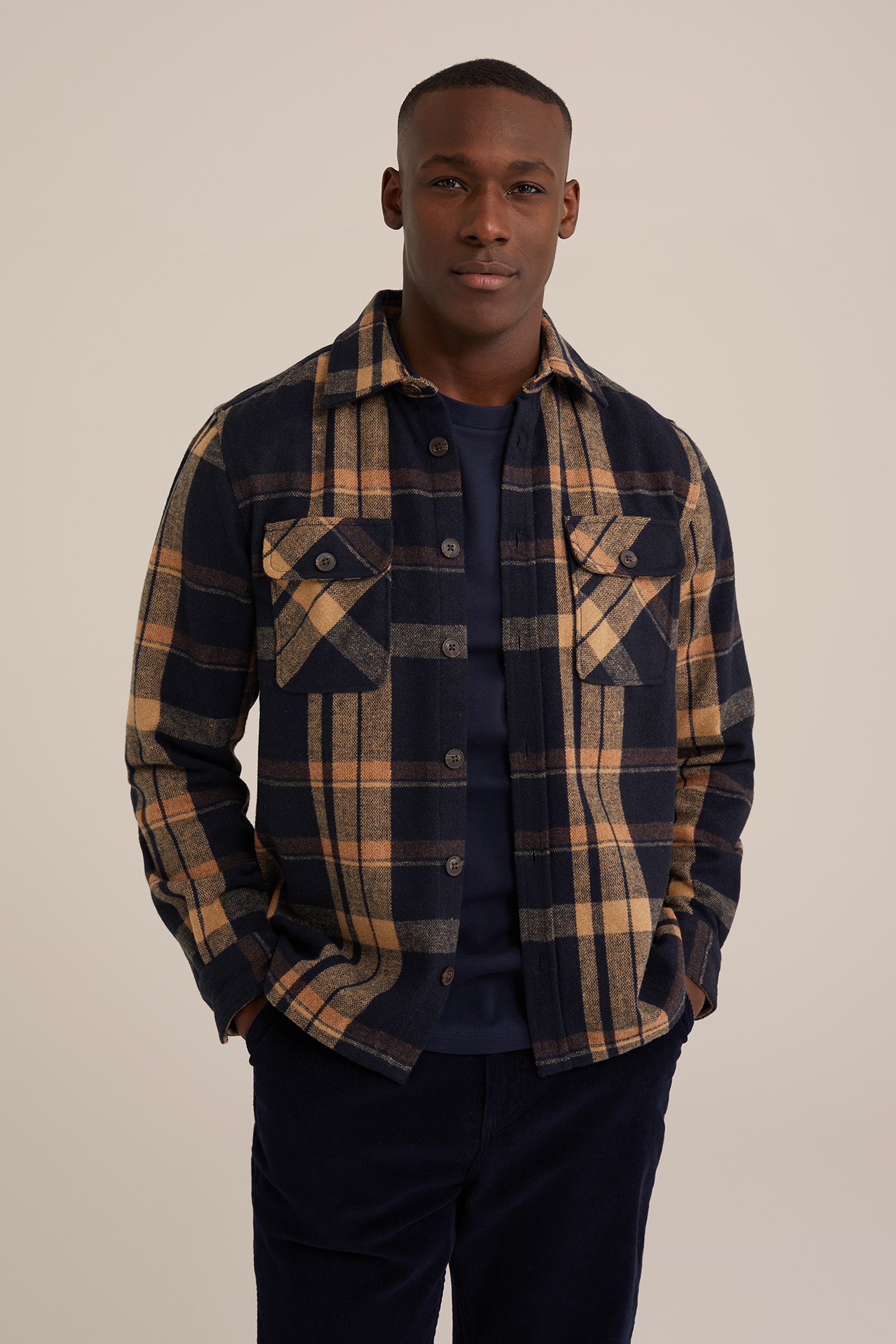 geweven overshirt met ruit WE Fashion Donkerblauw