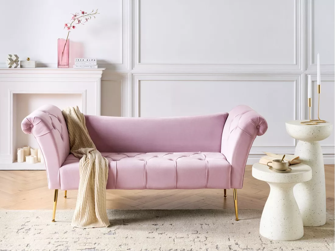Chaise longue en velours violet clair NANTILLY