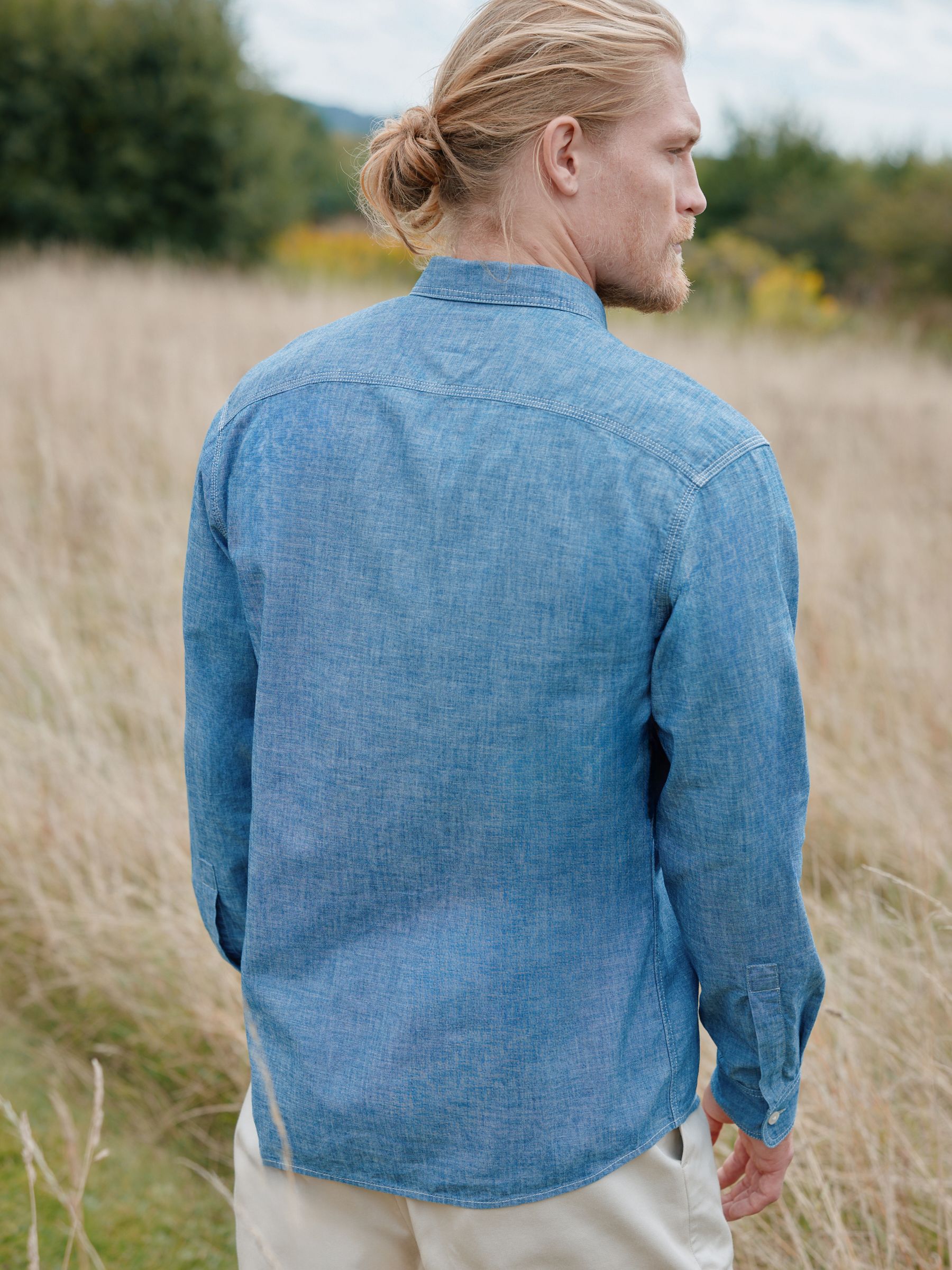 Blauw - Long Sleeve Chambray Denim 100% Cotton Shirt