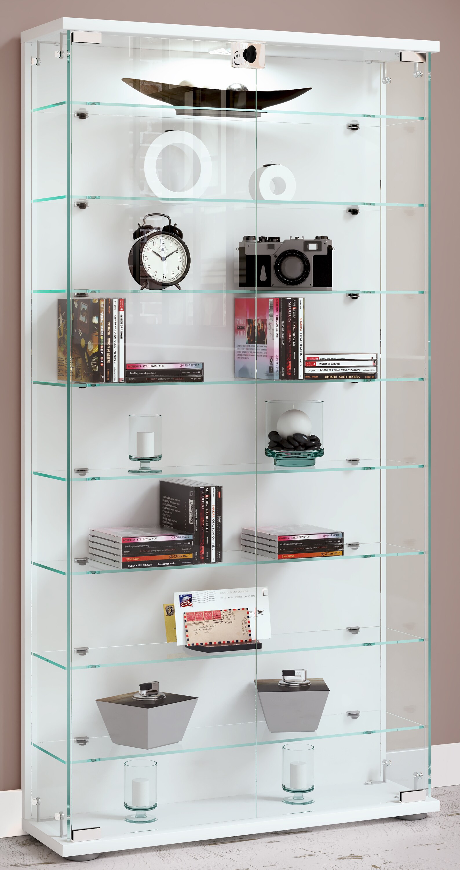 VCM Holz Glas Vitrine Sammelvitrine Glasvitrine Schaukasten Standvitrine Stelas L