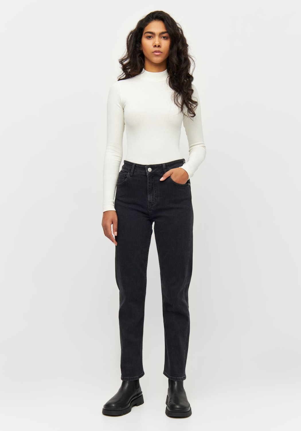 Knowledge Cotton Apparel Longsleeve Rib High Neck Snow White