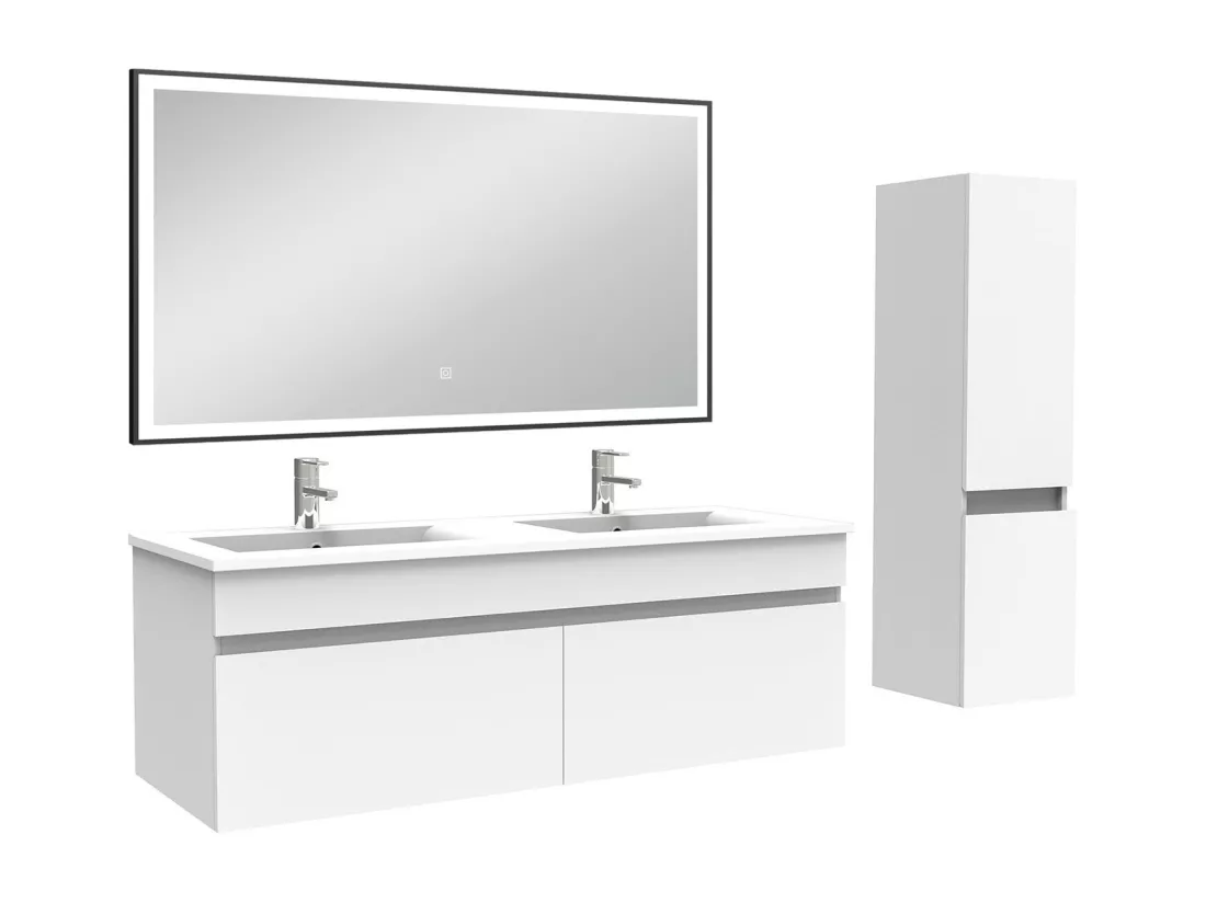 Meuble double vasque 120cm avec colonne et miroir lumineux blanc