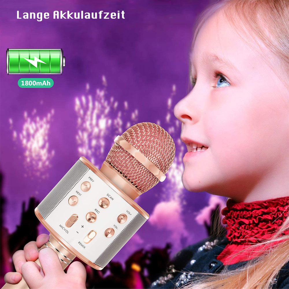 Karaoke Mikrofon mit Bluetooth / AUX / TF-Karte und integriertem Lautsprecher (iOS/Android) - Schwarz