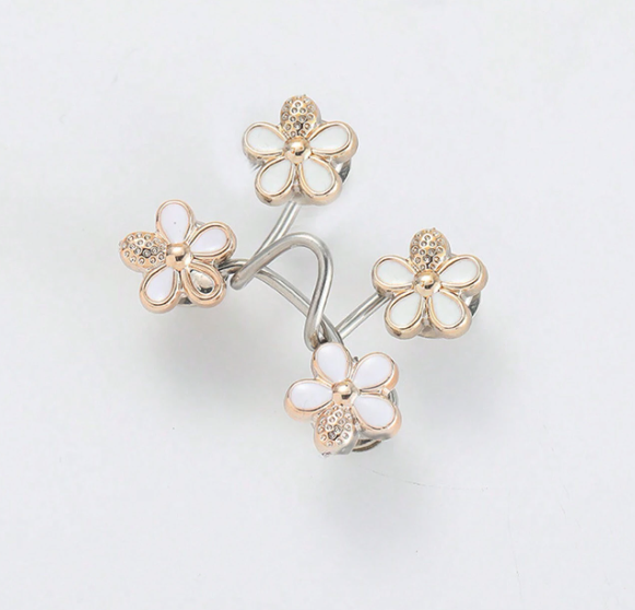 (30mm) Taillenschnalle Hosenbund Knopf Abnehmbarer Jeans Druckknopf Blumen - Weiss / Gold