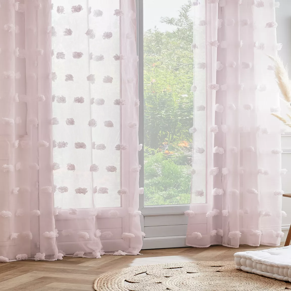 Voilage oeillets pompons (140 x 240 cm) Suzie Rose