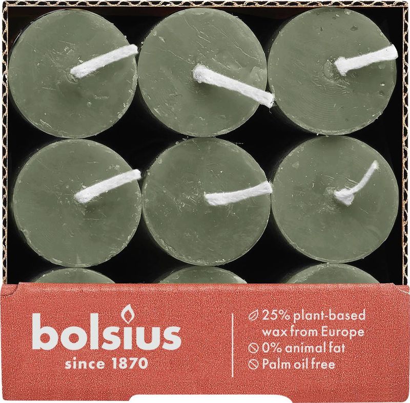 Bolsius - Dinerkaars Rustiek - Olijfgroen - Set van 9 - Vegan Wax