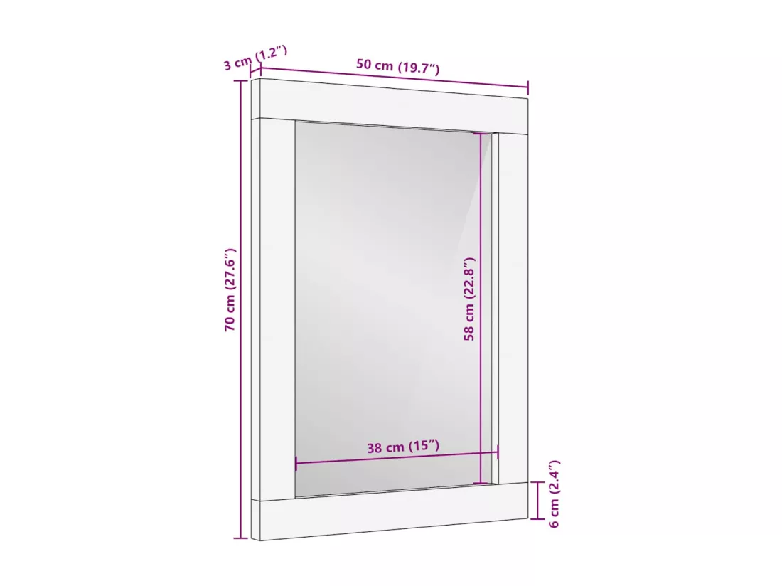 Miroir de salle de bain gris 50x3x70 cm bois de manguier massif