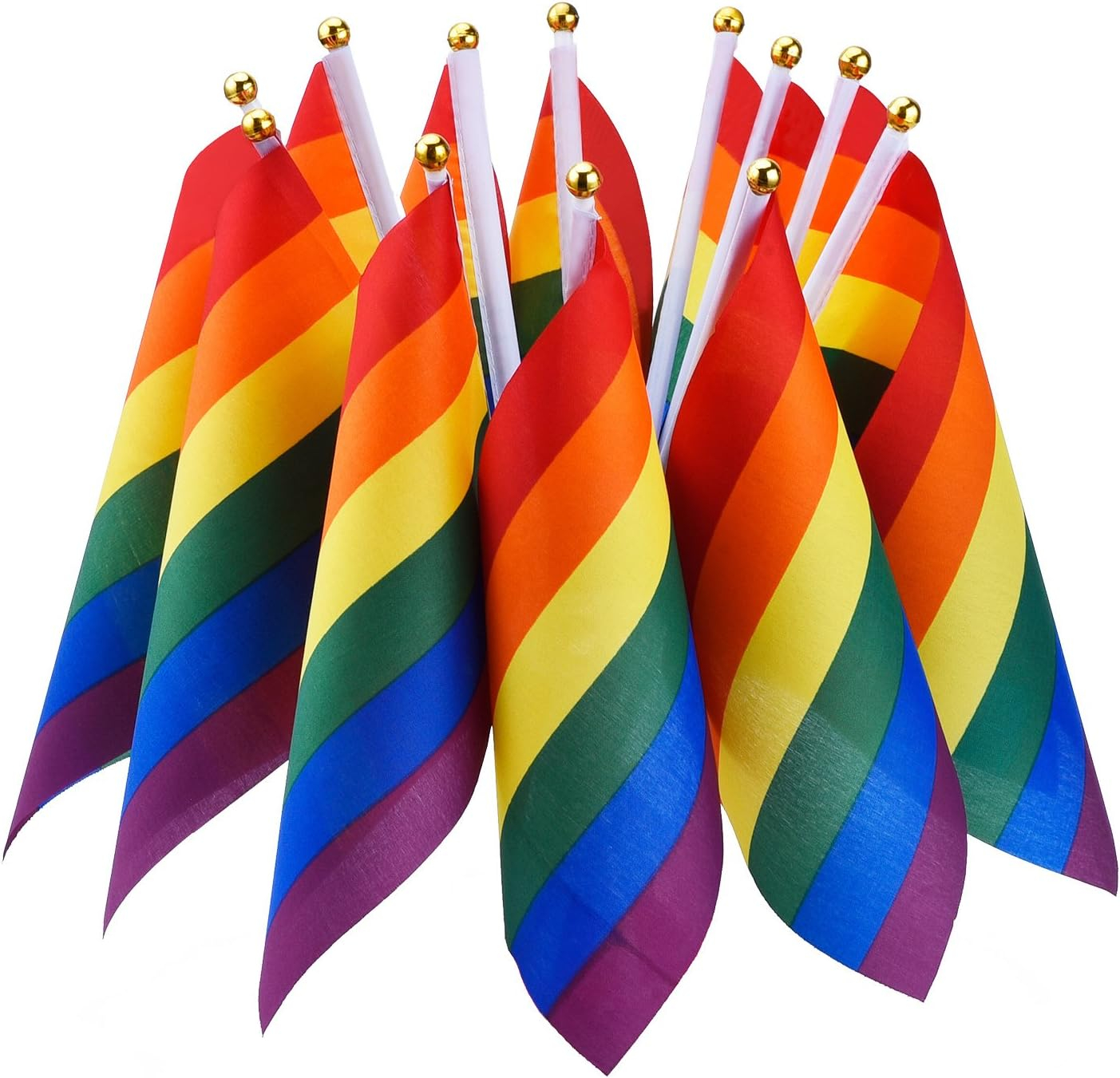 (50er Set) 30x21cm Pride Flagge Party Deko Banner LGBTQ Hand Stabfahne - Regenbogen