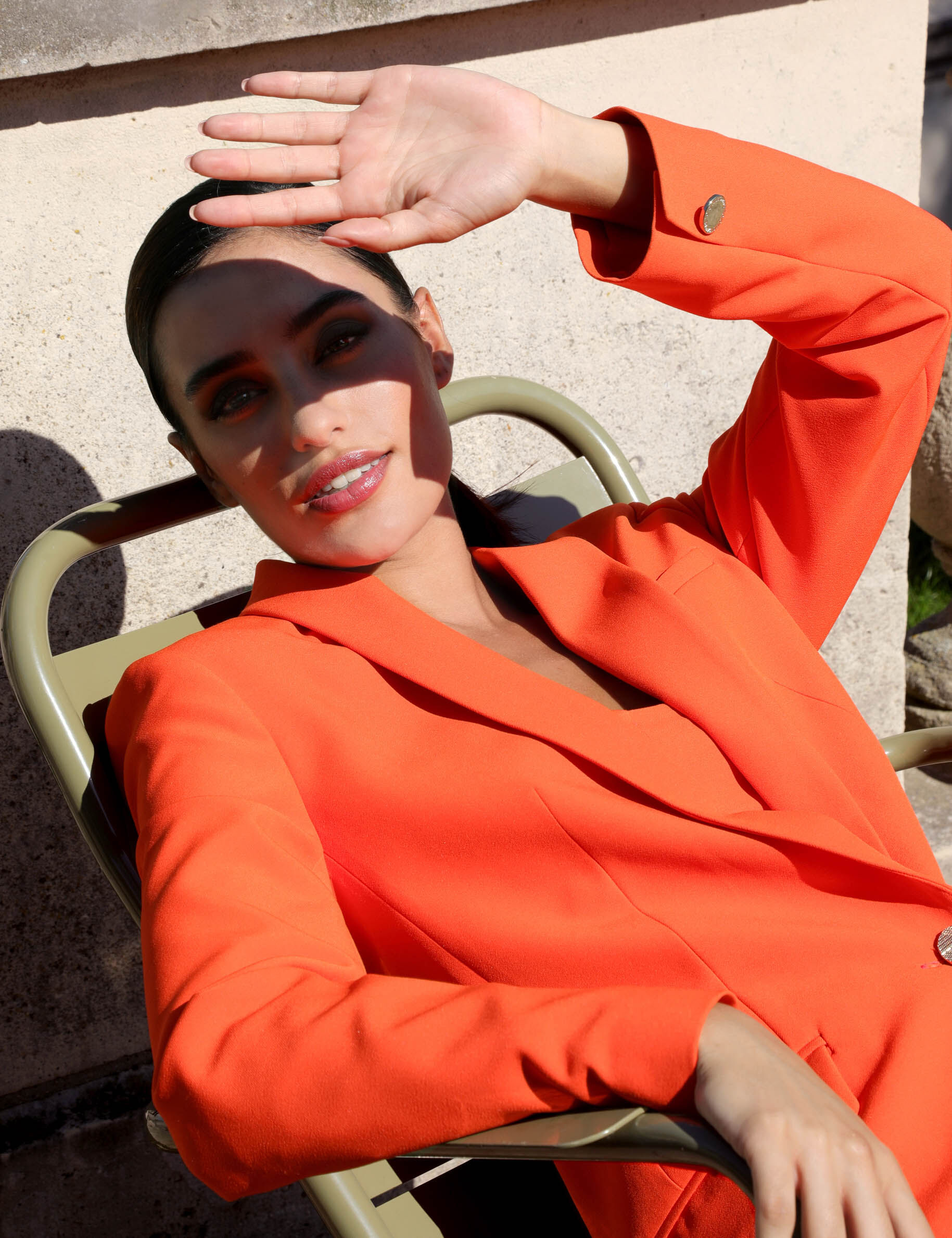 Veste tailleur droite avec col châle orange femme - orange