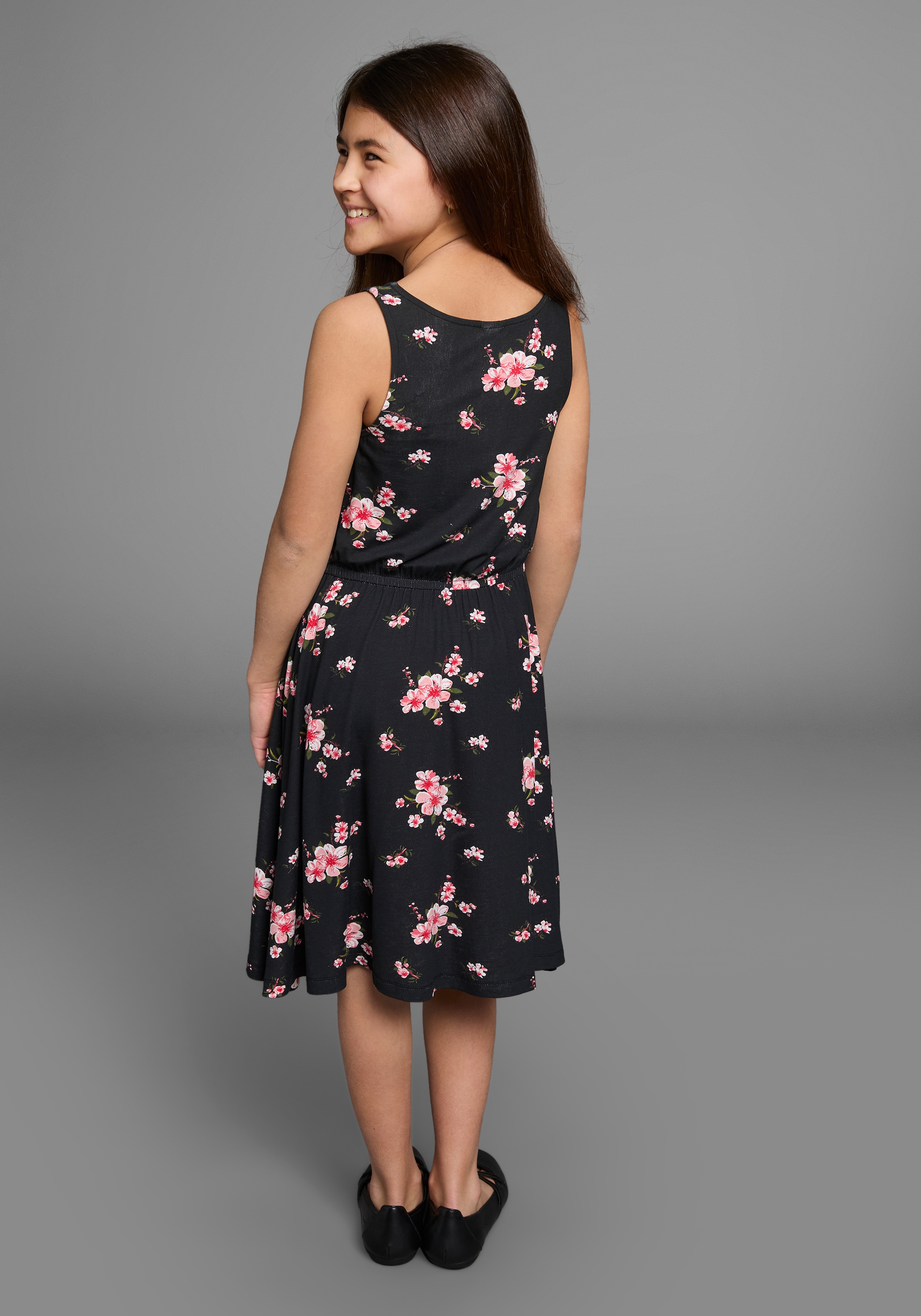 KIDSWORLD Jerseykleid »für Mädchen« sommerlich,  kniefrei,  floral,  aus Viskosemischung,  ärmellos