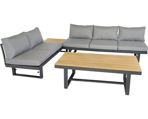 Tuinmeubelset loungeset bellavista 5-zits bestaande uit: driezitsbank, tafel inclusief kussens, aluminium antraciet