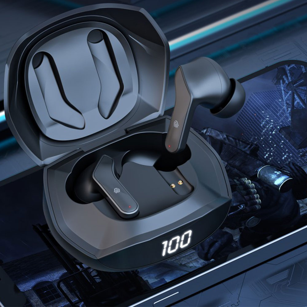 T33 TWS Gaming Bluetooth In-Ear Kopfhörer True Wireless Headset mit Ladecase / Display / Noise Cancelling - Schwarz