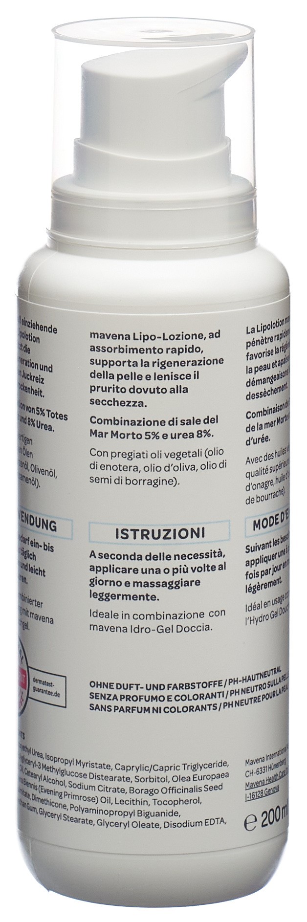MAVENA Lipolotion<br>200 ml, Dispenser, Emulsion zur Anwendung auf der Haut