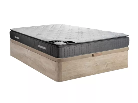 Ensemble 140 x 190 cm sommier coffre naturel clair + matelas hybride ressorts ensachés 7 zones et mémoire de forme ép.28cm - MARANI de YSMÉE
