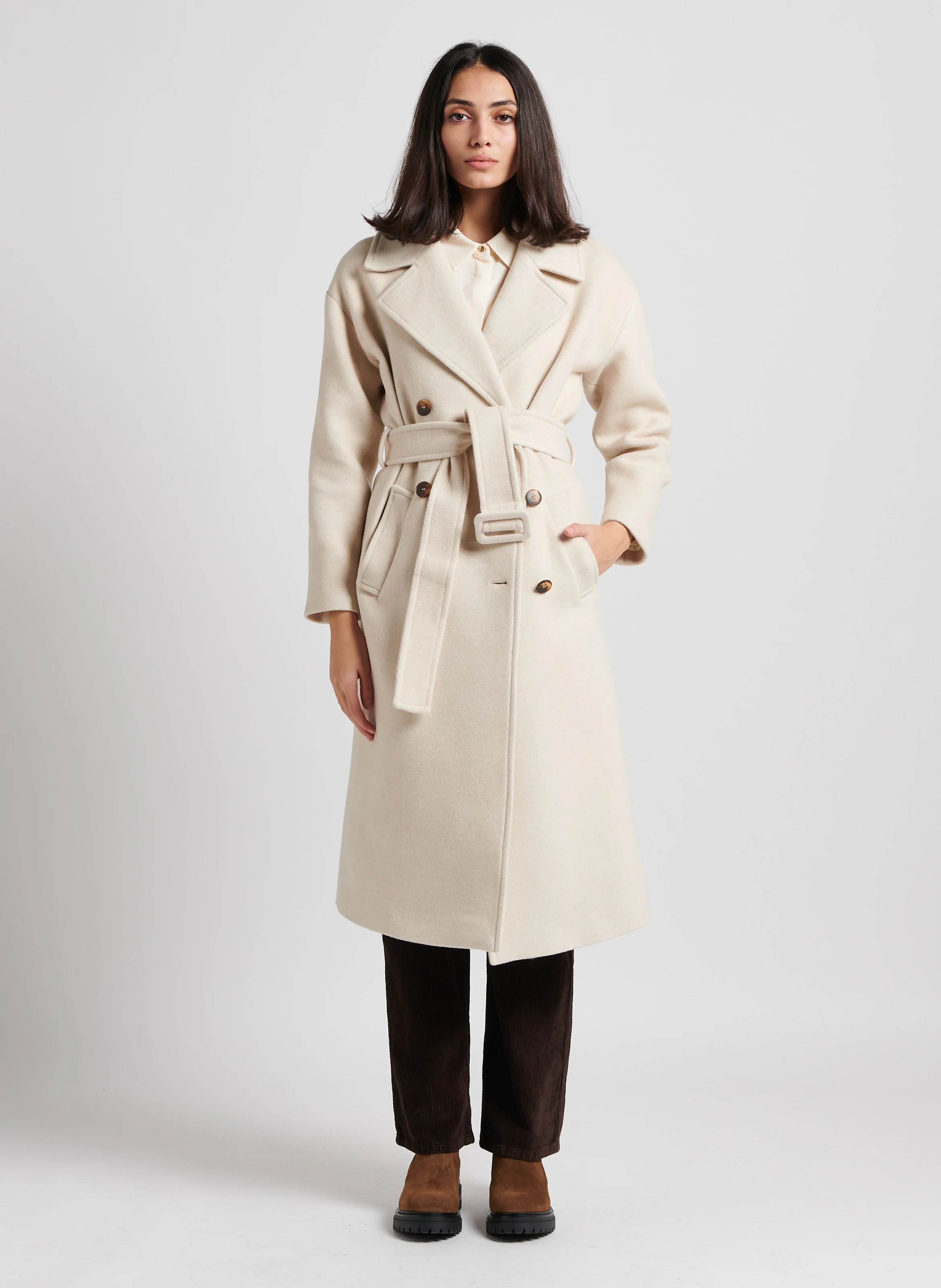 MATIS - Manteau col tailleur en laine mélangée| Blanc