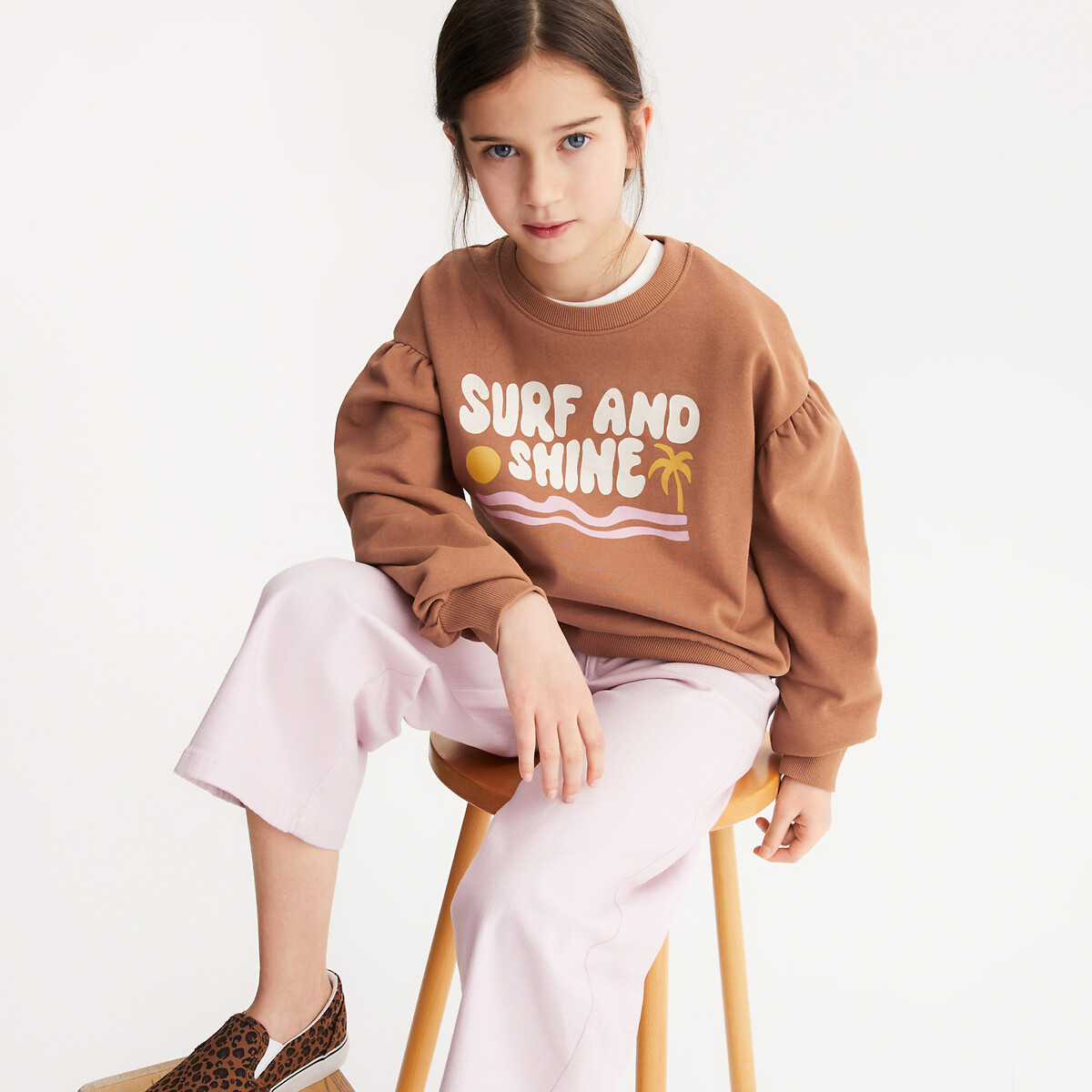 COLEÇÕES LA REDOUTE<br>Suéter com gola redonda e texto, em fleece