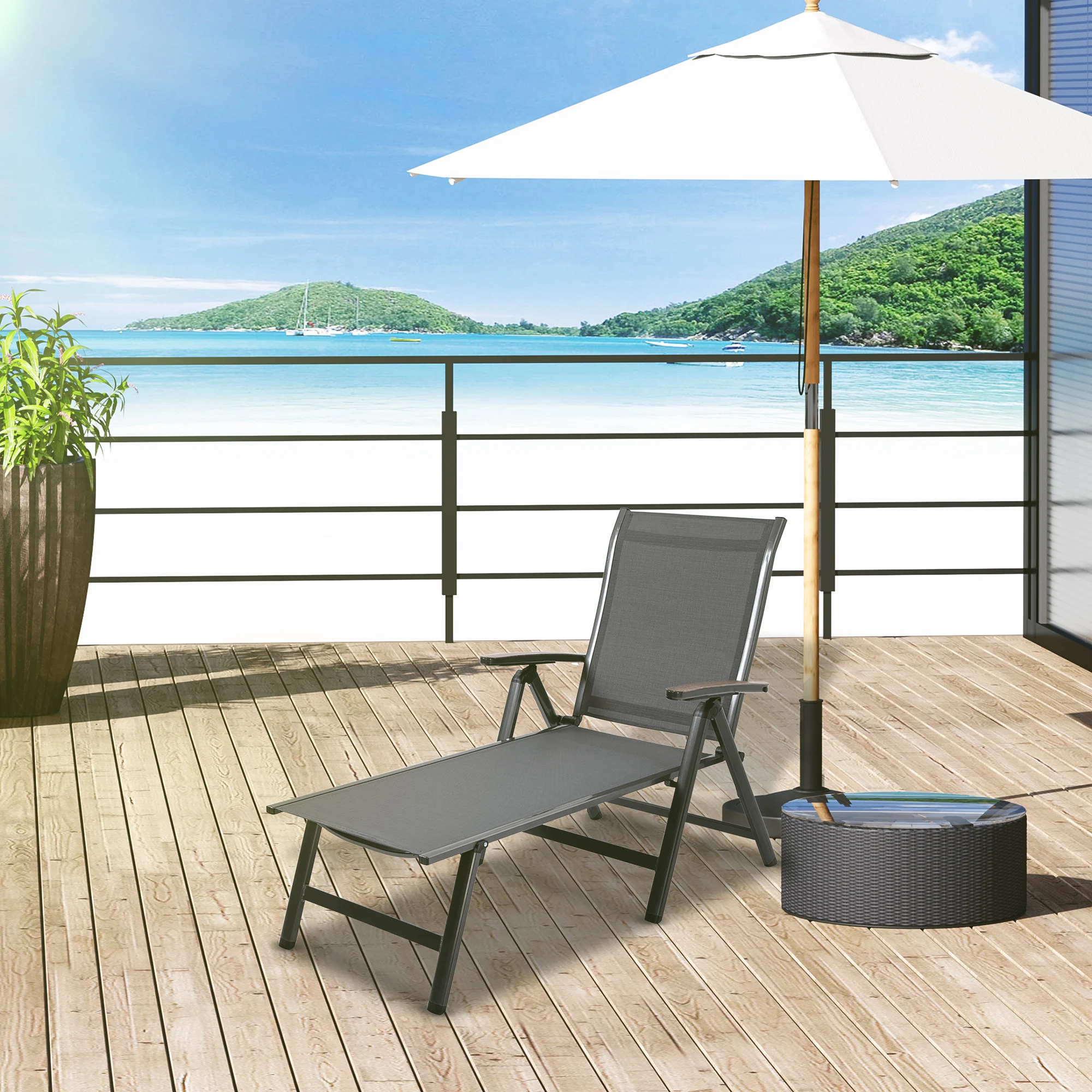 Espreguiçadeira dobrável Outsunny para jardim, espreguiçadeira reclinável de alumínio com encosto ajustável em 5 posições para pátio, piscina e uso externo, carga máxima de 150 kg, 69x140x107 cm, cinza