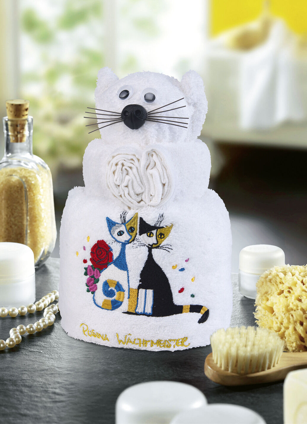 Frottier-Katze mit Motiv von der Künstlerin Rosina Wachtmeister