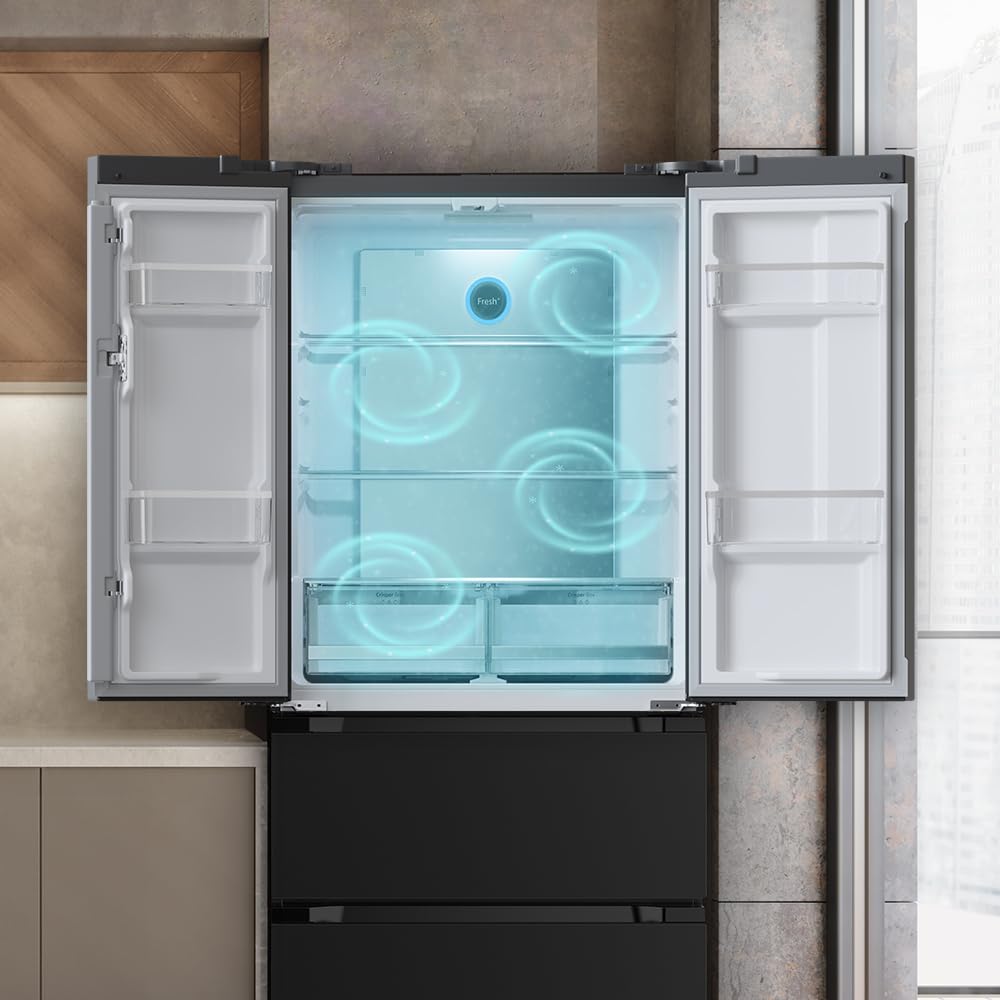 Cecotec Réfrigérateur Congélateur porte française Bolero CoolMarket FD 436 Dark E. 436 L, Total No Frost, Multi Airflow y compresseur inverter para ah