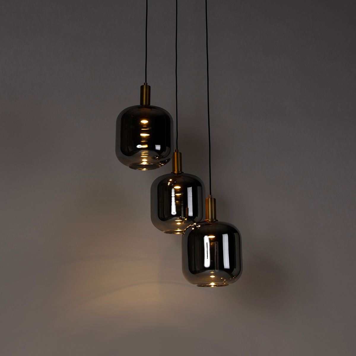 Hanglamp zwart met goud en smoke glas incl. 3 PUCC - Zuzanna