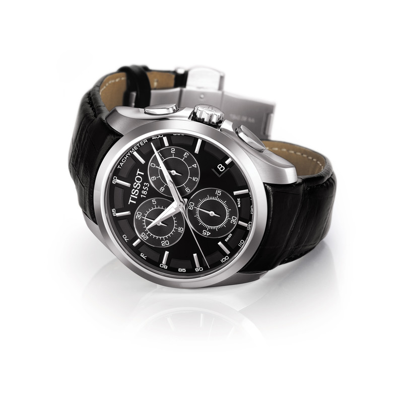 Montre Tissot homme chronographe acier bracelet cuir noir