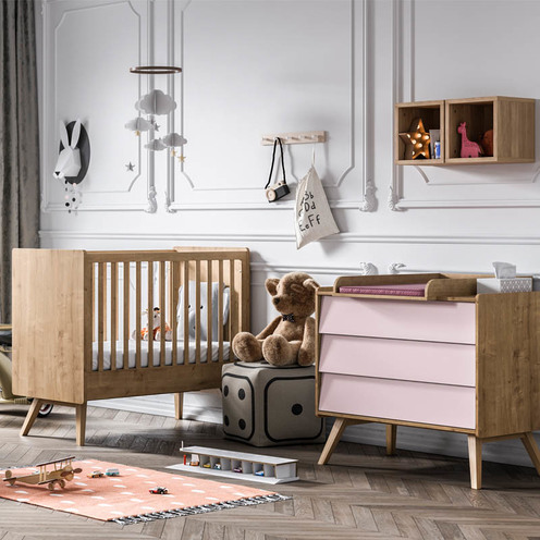 Chambre DUO VINTAGE lit 60x120 Bois commode Bois Rose - VOX