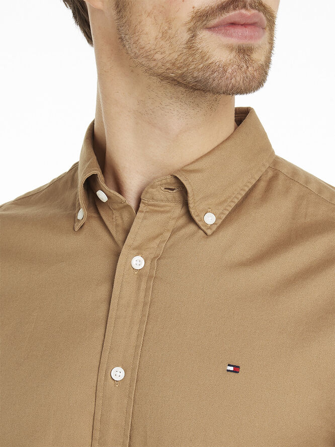 Tommy Hilfiger FLEX BRUSHED SOLID RF SHIRT Safari canvas