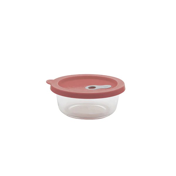 Boite ronde en verre avec couvercle en silicone rose 360 ml Point Virg