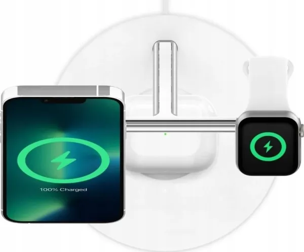 Belkin BoostCharge Pro - Trådløs opladningsstander - med MagSafe   AC-strømadapter - 15 Watt - Fast Charge - hvid - for Apple AirPods; AirPods Pro; iPhone 12, 13; Watch Series 4, Series 5, Series 6, Series 7