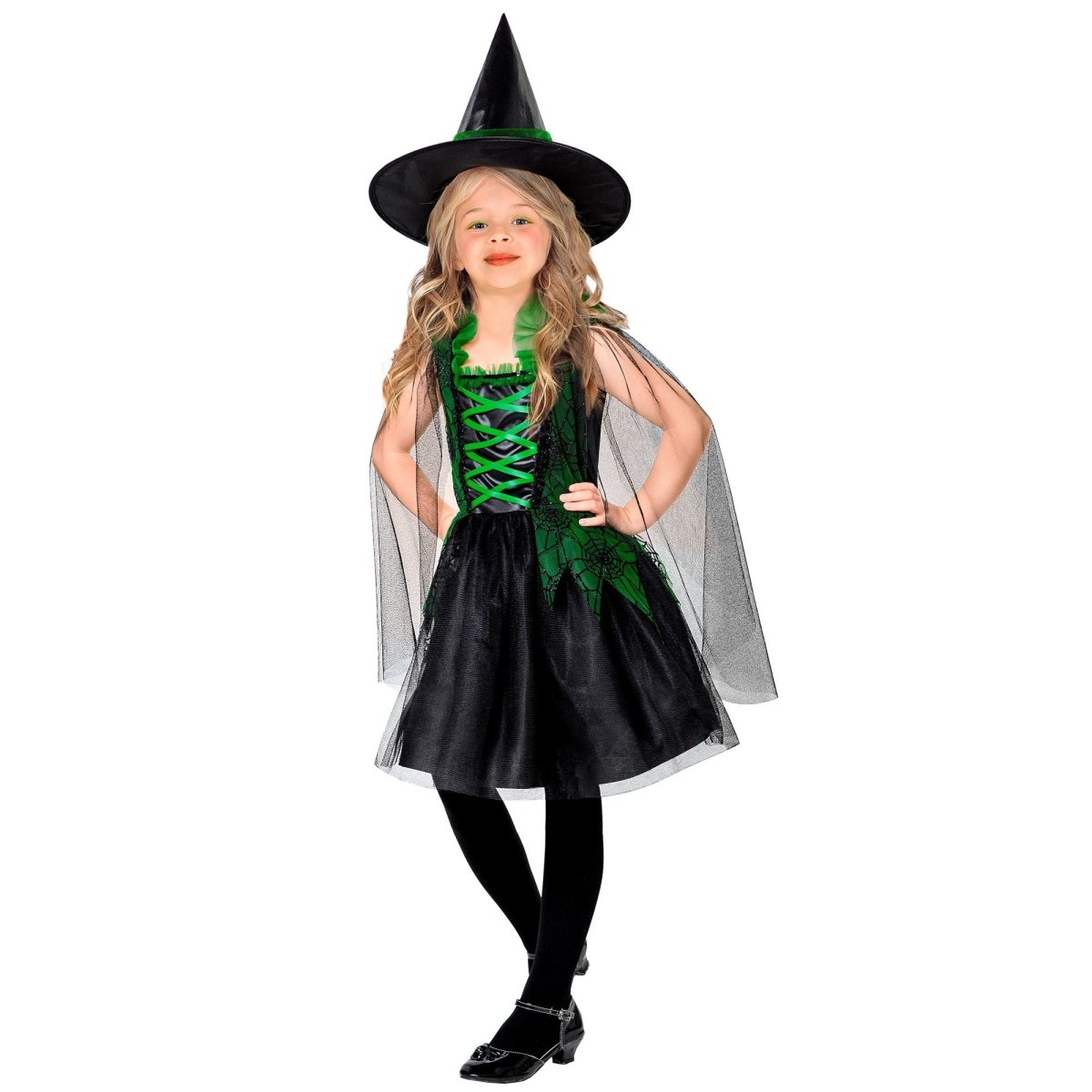 Halloween Jurk Zwart Groen Meisje Heks 2 delig