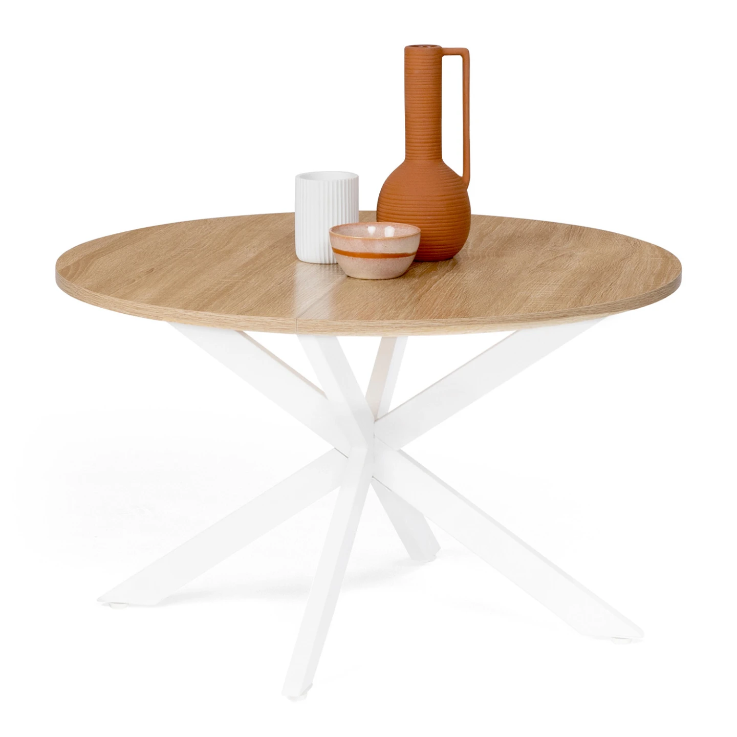 Table basse ronde ALIX pied araignée 70 cm bois et blanc