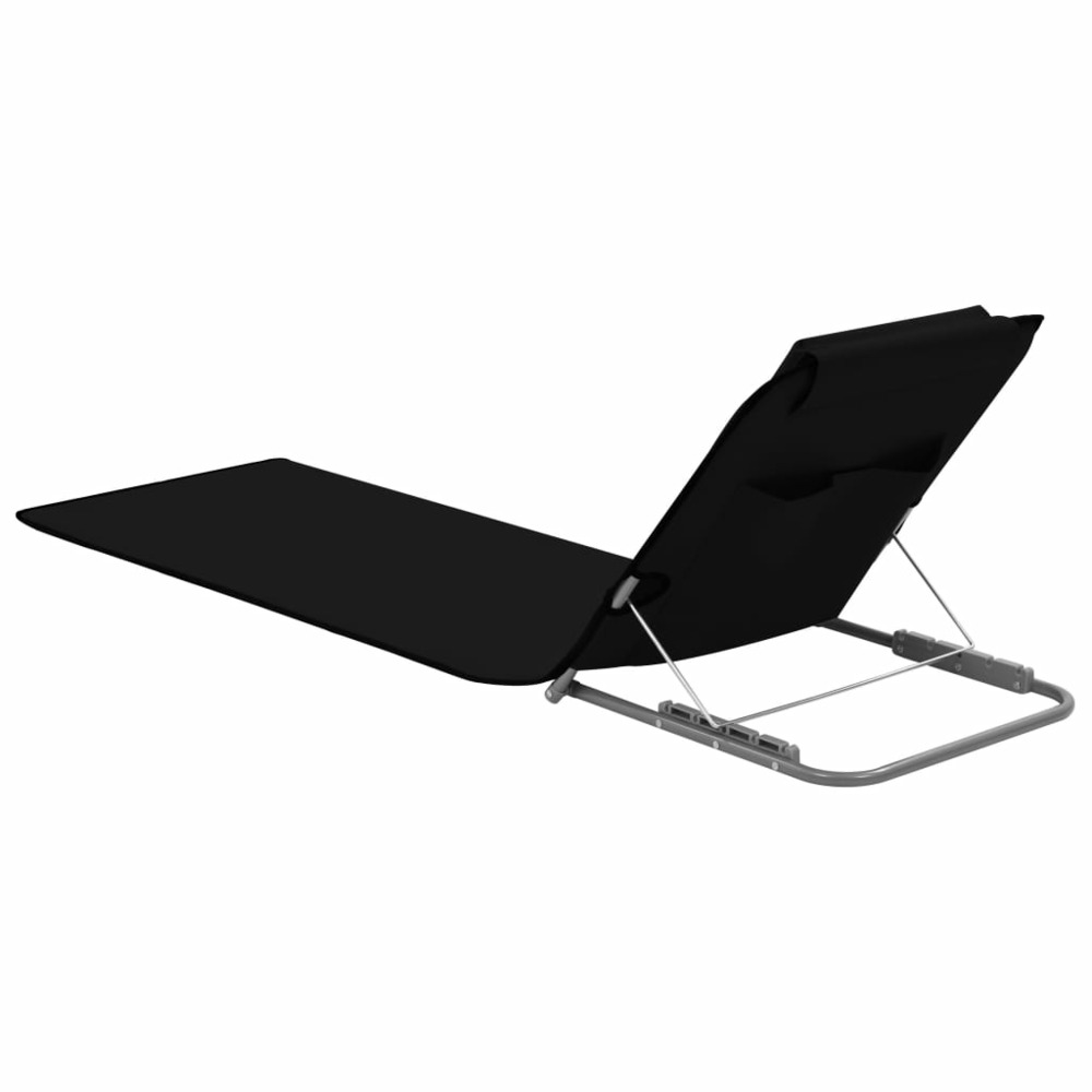 Tapis de plage chaise longue pliables 2 pièces acier et tissu noir