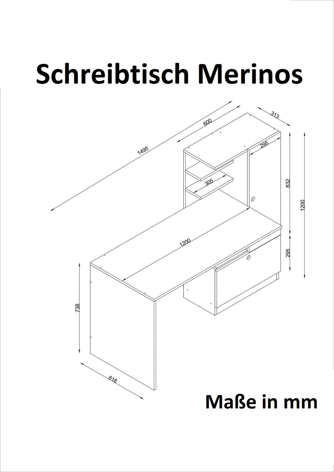 Schreibtisch - weiß-Walnuss - mit Regalelement rechts - 150 cm breit