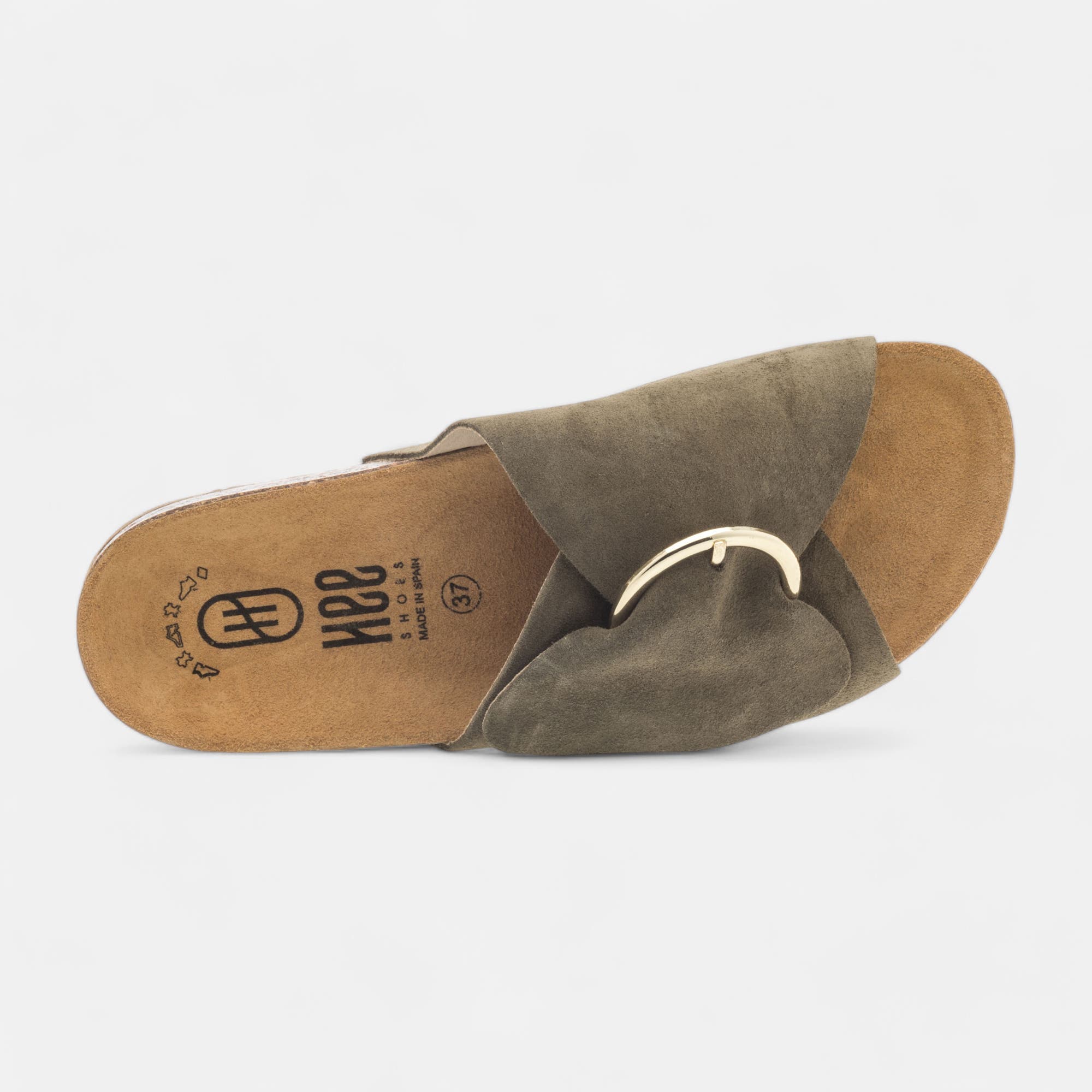 Mules semelle liège Femme en cuir kaki