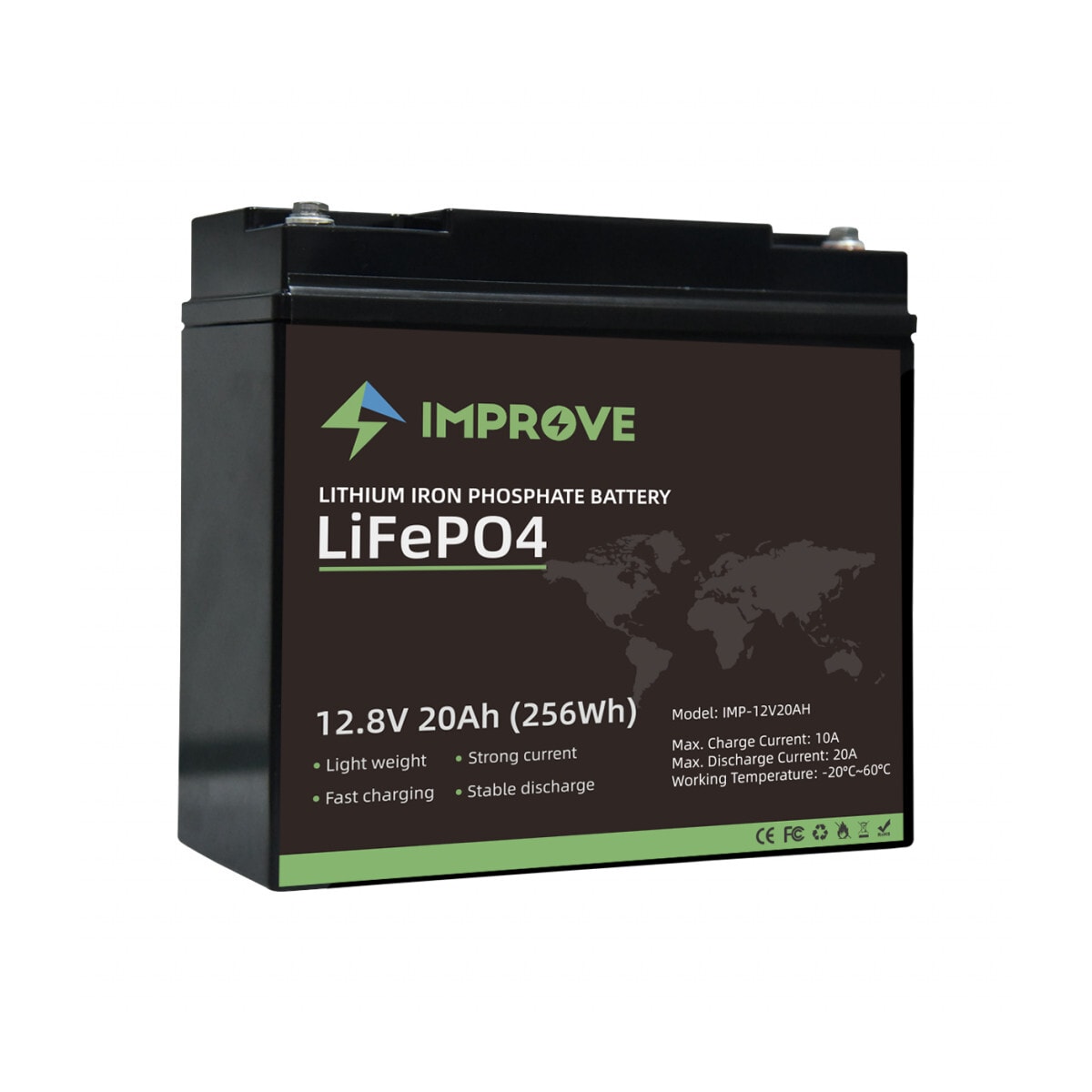 IMPROVE Lithium Batteri 12V 20Ah (LiFePO4) BMS 20A
