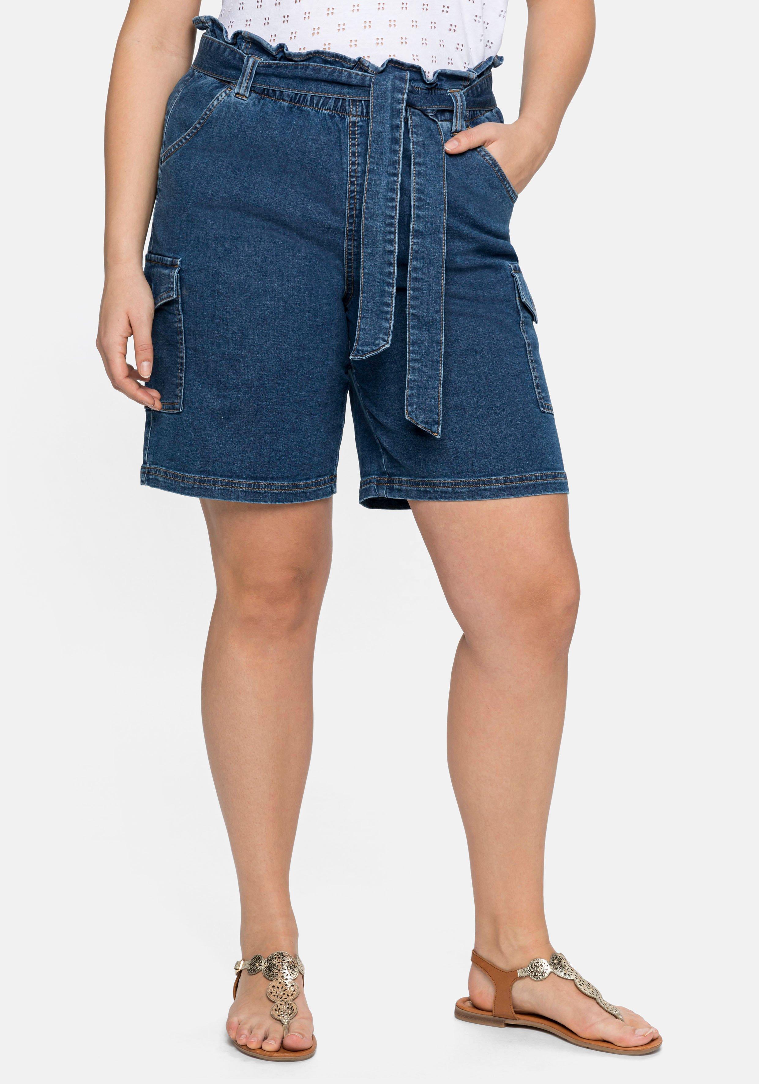 Jeans-Shorts mit Paperbagbund und Cargotaschen