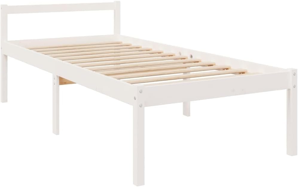 vidaXL Seniorenbett, Bett Holzbett für Schlafzimmer, Bettgestell Bettrahmen mit Lattenrost Kopfteil, Massivholzbett Einzelbett Komfortbett, Weiß 90x200cm Massivholz Kiefer