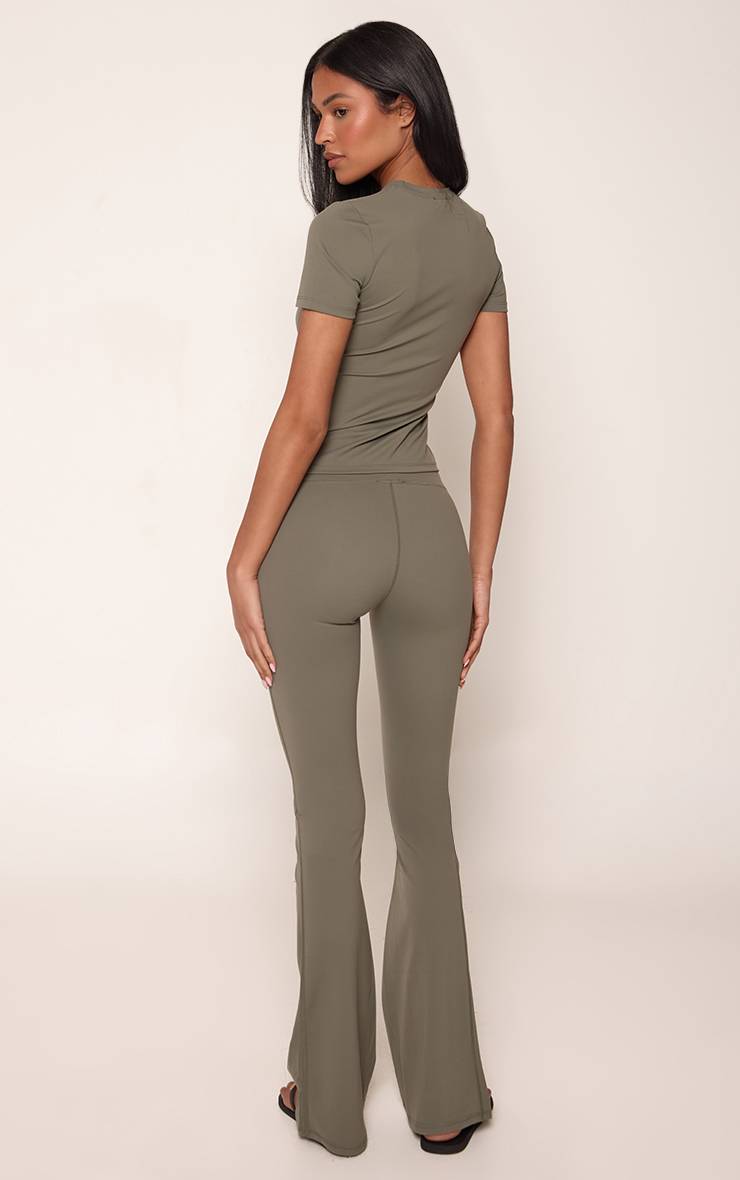 Vert Olive Pantalon De Yoga Évasé Taille Haute Sculptant Pour Grandes Tailles