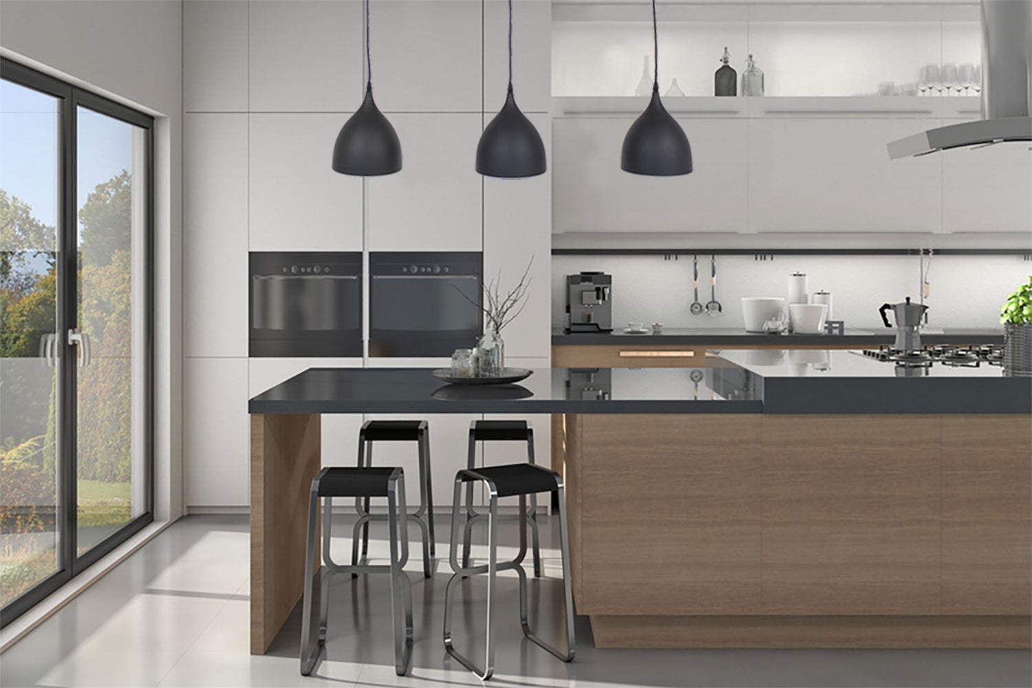 Timao P3 hanglamp, 3x17cm Ø, mat zwart & koper metaal, 10587