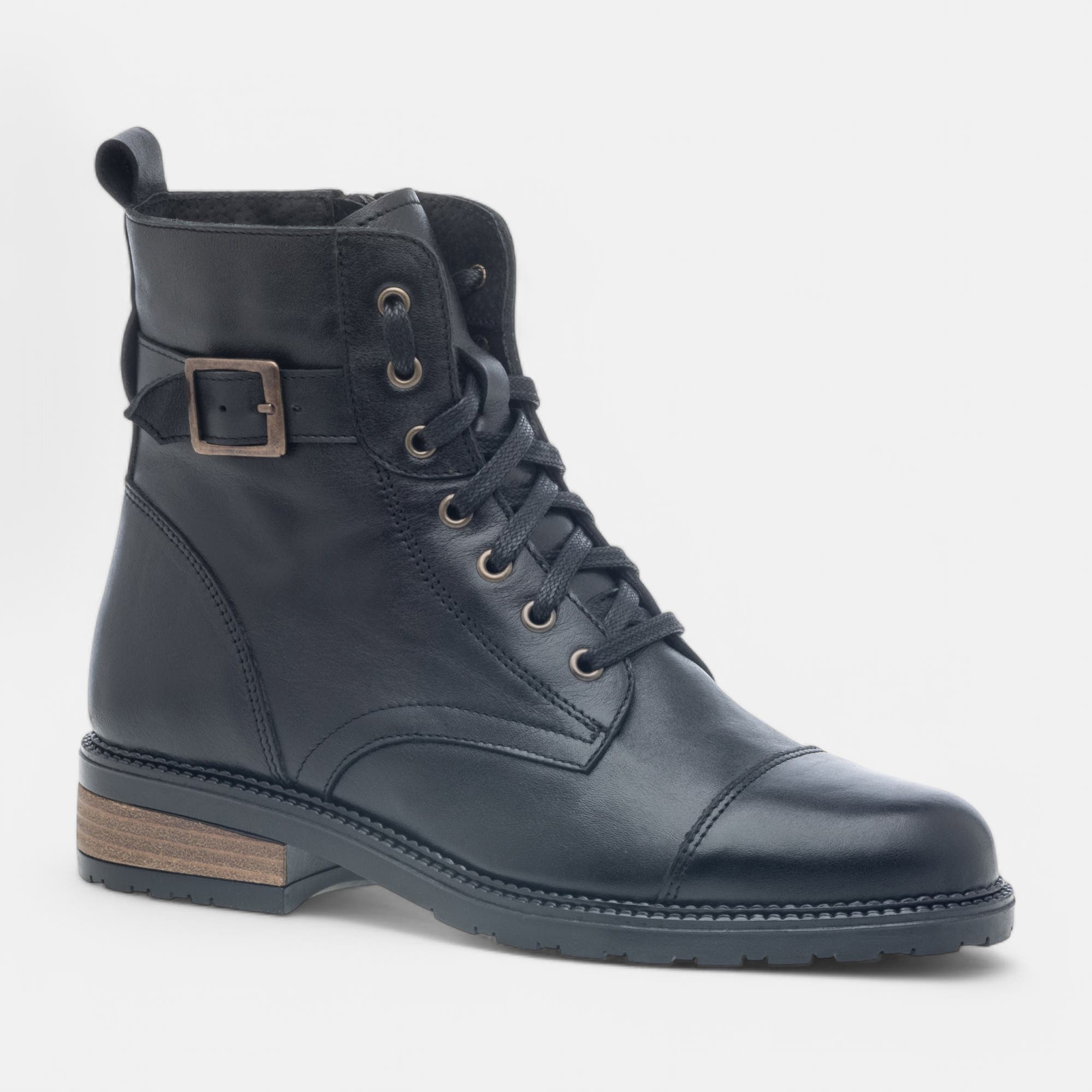 Bottines à lacets Femme en cuir noir