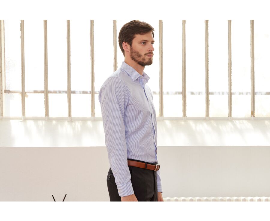 Chemise blanche à rayures bleues - GEOFFROY