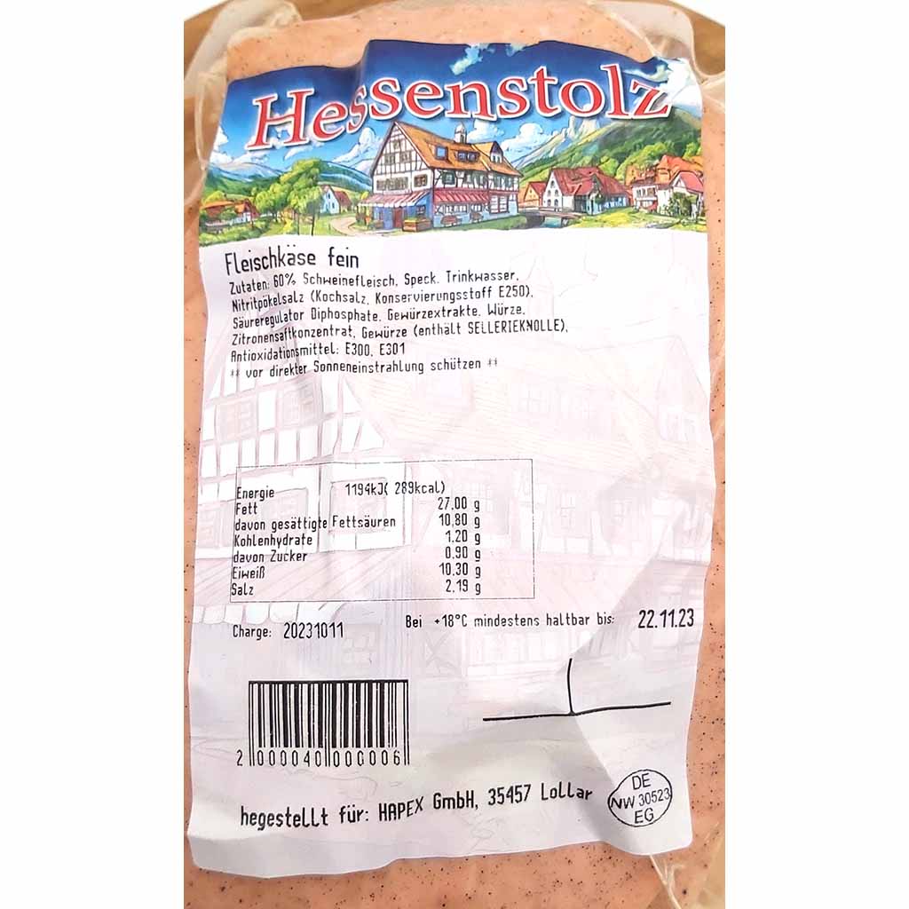 Hessenstolz Fleischkäse fein 1000g MHD:10.1.25