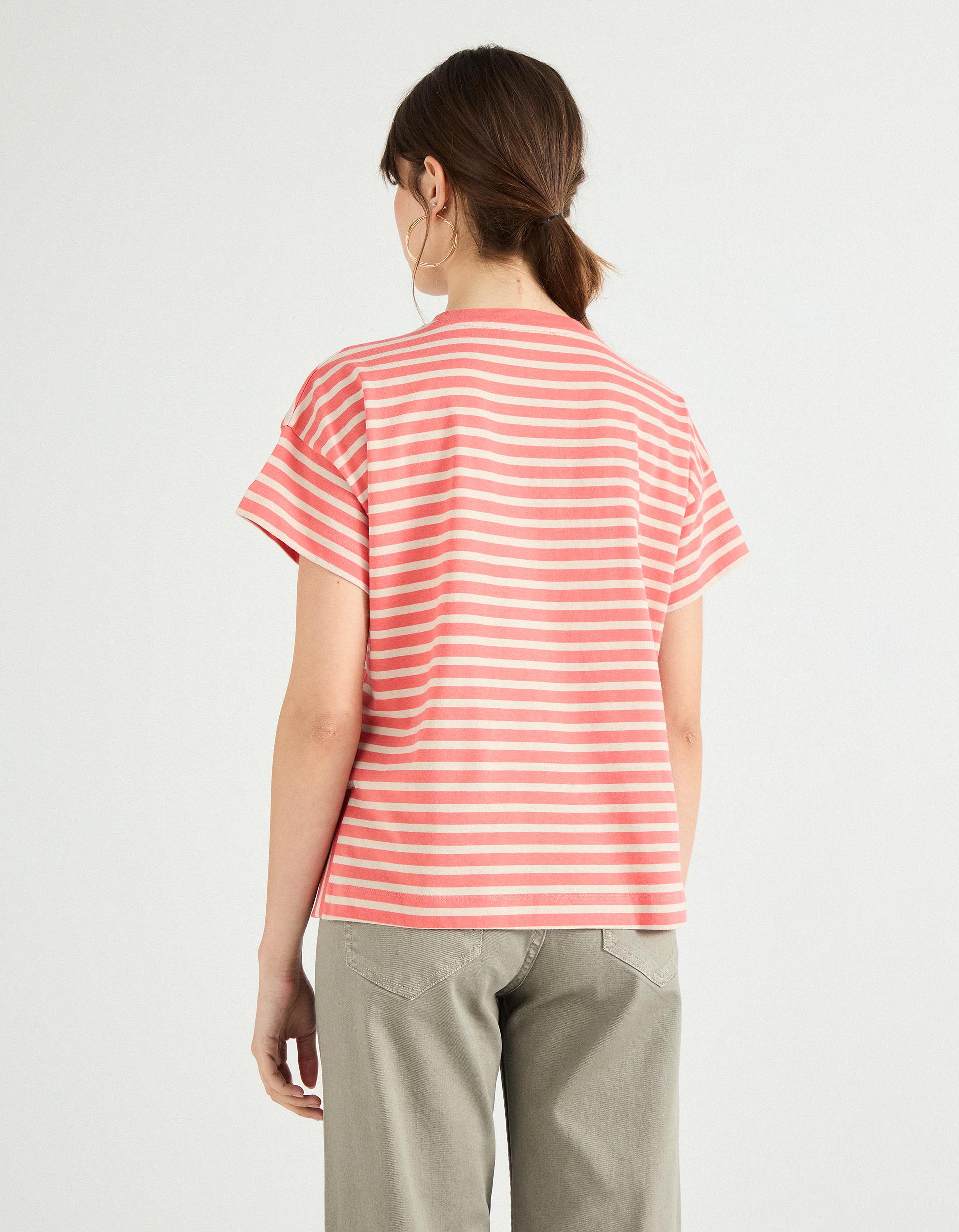 T-shirt de Riscas, Mulher, Rosa