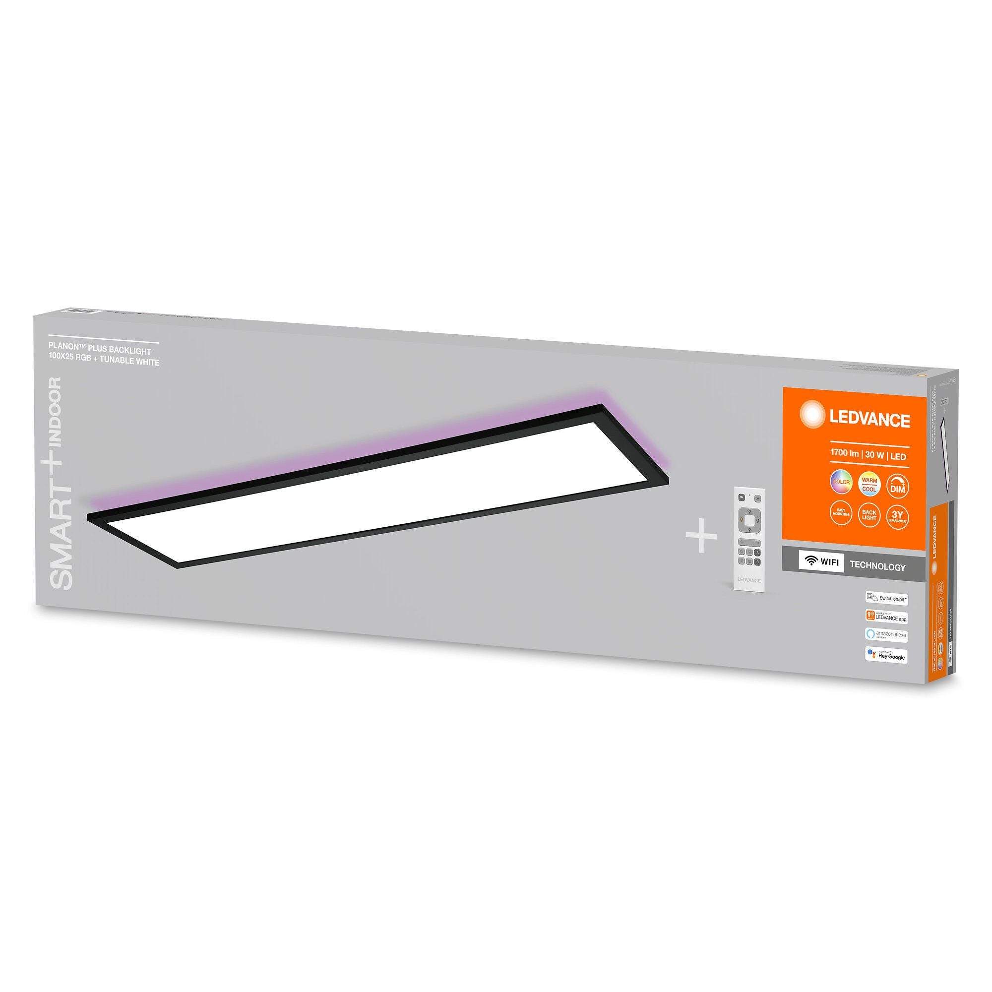 LE_SMART  BACKLITE Wand- / Deckenleuchte - Schwarz / B: 25.0 cm x T: 100.0 cm x H: 5.6 cm