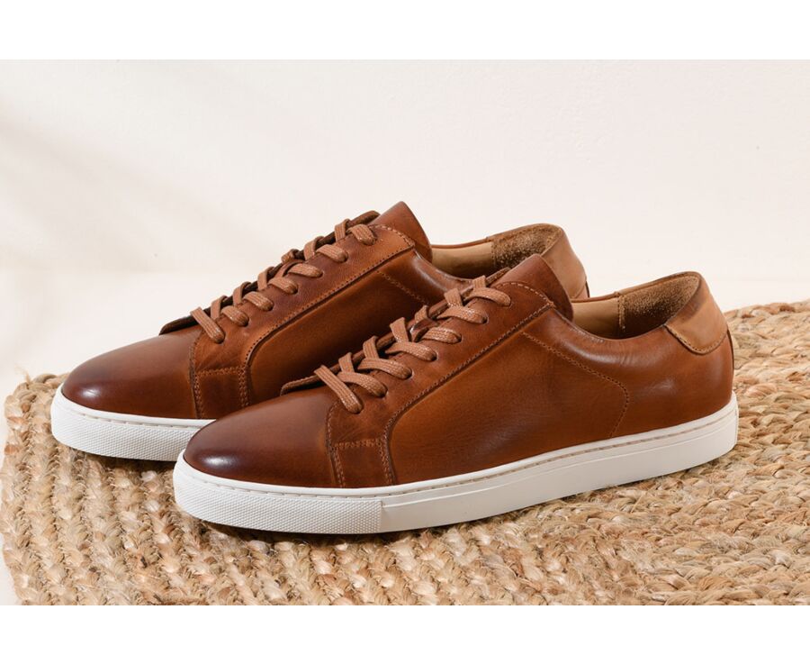 Sneakers cuir homme Châtaigne Patiné - INGLEWOOD