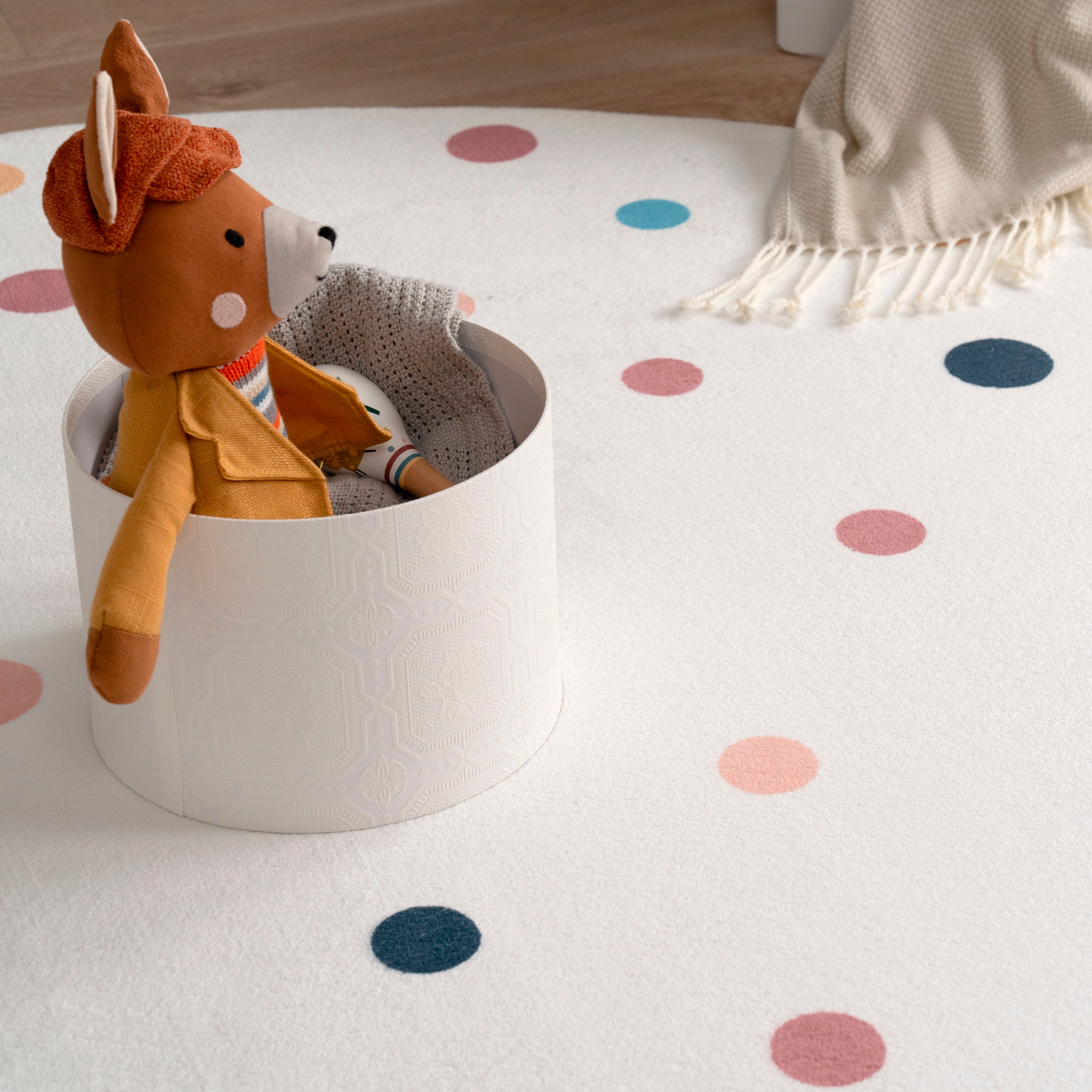 Paco Home Kinderteppich »Niloya 364« rund 12 mm Höhe Spielteppich, Kurzflor, bedruckt, gepunktet, waschbar