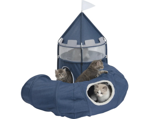 Vesper Kattengrot, Vesper Kasteel, Blauw Opvouwbaar Kasteel met 2 Niveaus
