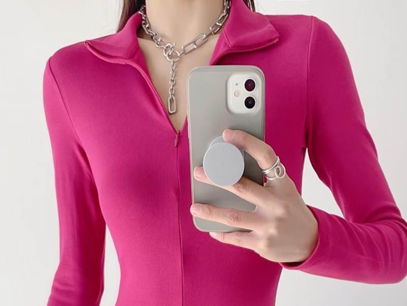JOWI - Bodytop met lange mouwen en ritssluiting en effen hals