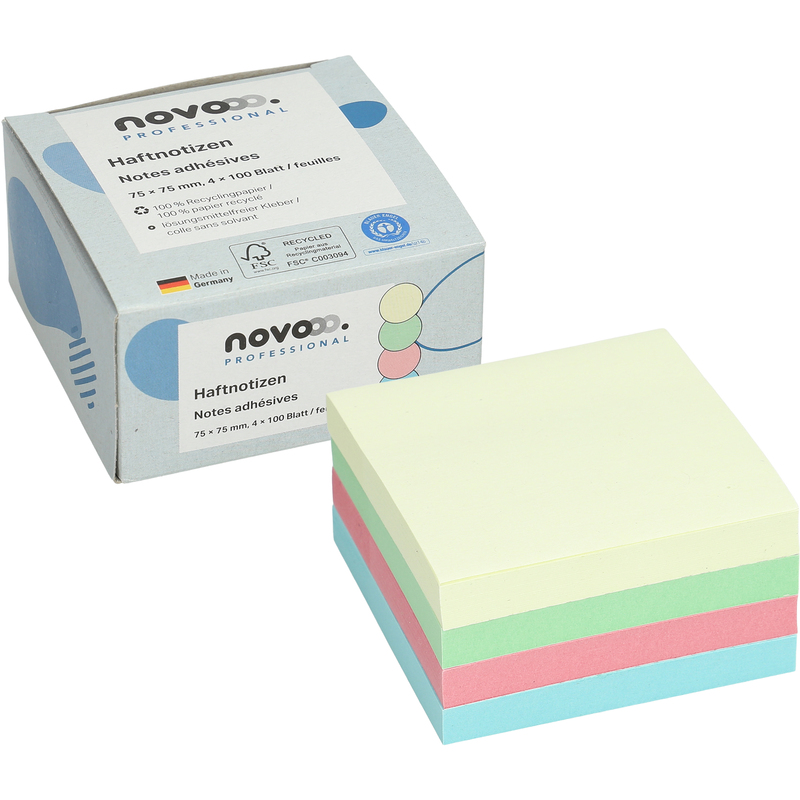 novooo Haftnotizen Professional, Recycling, 75 x 75 mm, 4 x 100 Blatt